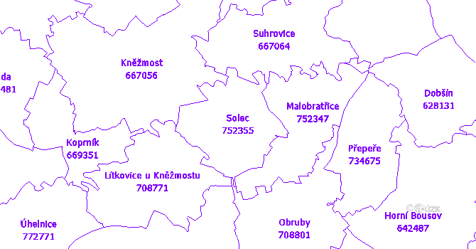Katastrální mapa Solec - přehledová mapa katastrálního území