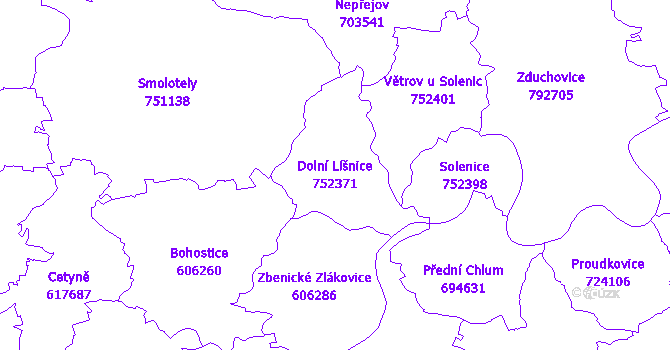 Katastrální mapa Dolní Líšnice - přehledová mapa katastrálního území