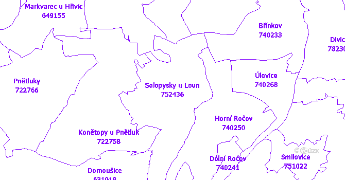 Katastrální mapa Solopysky u Loun - přehledová mapa katastrálního území
