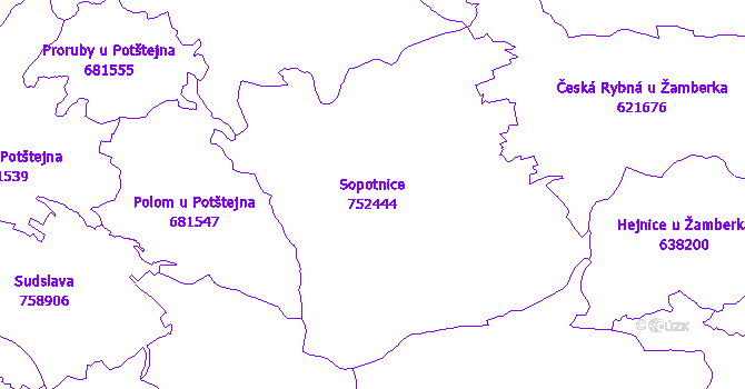 Katastrální mapa Sopotnice - přehledová mapa katastrálního území