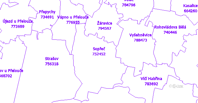 Katastrální mapa Sopřeč
