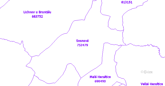 Katastrální mapa Sosnová - přehledová mapa katastrálního území