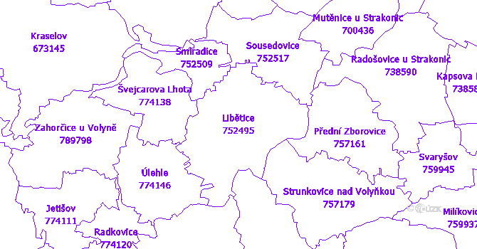 Katastrální mapa Libětice - přehledová mapa katastrálního území