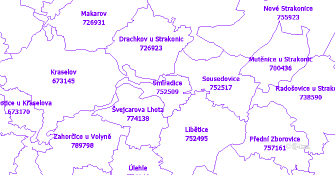 Katastrální mapa Smiradice - přehledová mapa katastrálního území