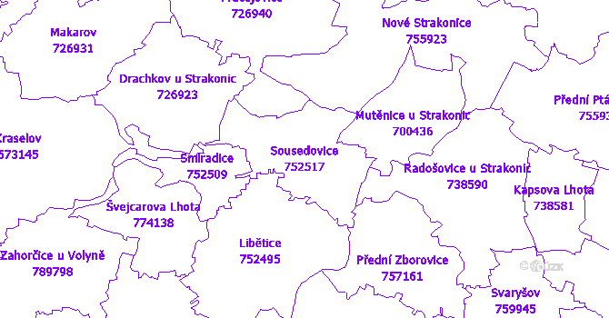 Katastrální mapa Sousedovice - přehledová mapa katastrálního území