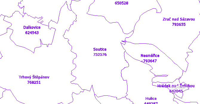 Katastrální mapa Soutice - přehledová mapa katastrálního území