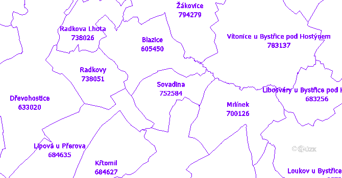 Katastrální mapa Sovadina