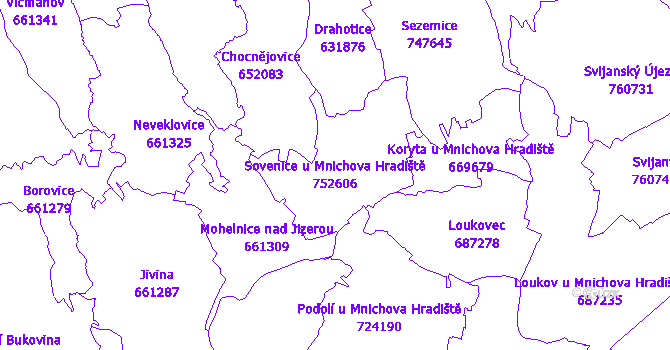 Katastrální mapa Sovenice u Mnichova Hradiště - přehledová mapa katastrálního území