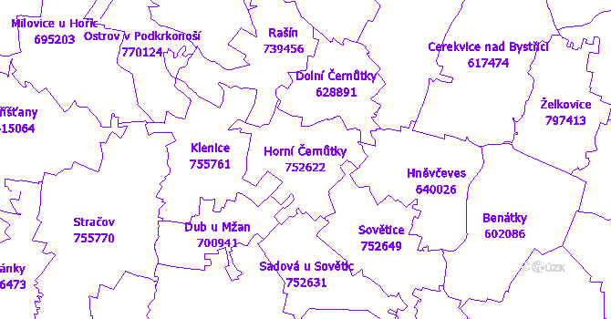 Katastrální mapa Horní Černůtky - přehledová mapa katastrálního území