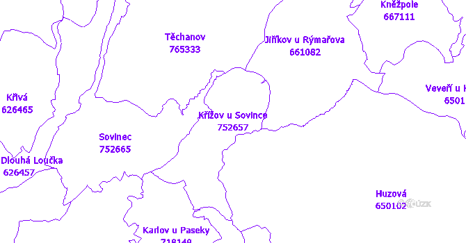 Katastrální mapa Křížov u Sovince - přehledová mapa katastrálního území