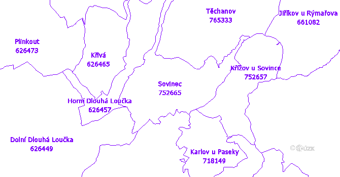 Katastrální mapa Sovinec - přehledová mapa katastrálního území