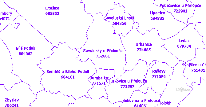 Katastrální mapa Sovolusky u Přelouče - přehledová mapa katastrálního území