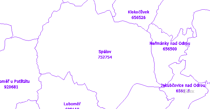 Katastrální mapa Spálov - přehledová mapa katastrálního území