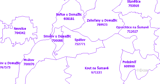 Katastrální mapa Spáňov - přehledová mapa katastrálního území