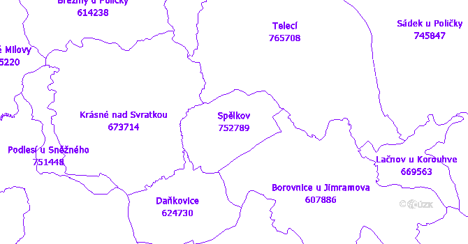 Katastrální mapa Spělkov - přehledová mapa katastrálního území