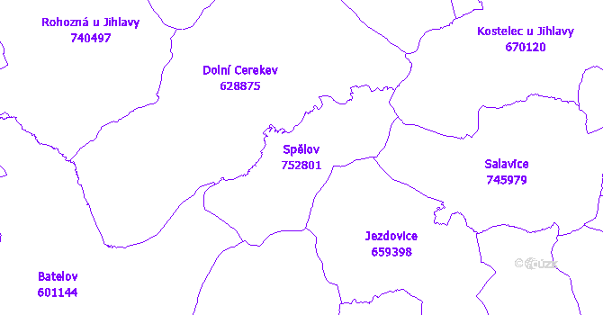 Katastrální mapa Spělov - přehledová mapa katastrálního území