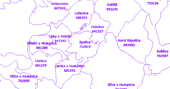 Katastrální mapa Speřice - přehledová mapa katastrálního území