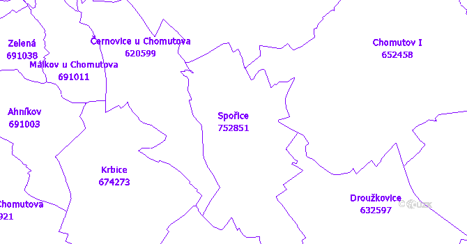 Katastrální mapa Spořice - přehledová mapa katastrálního území