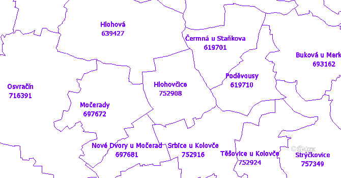 Katastrální mapa Hlohovčice - přehledová mapa katastrálního území