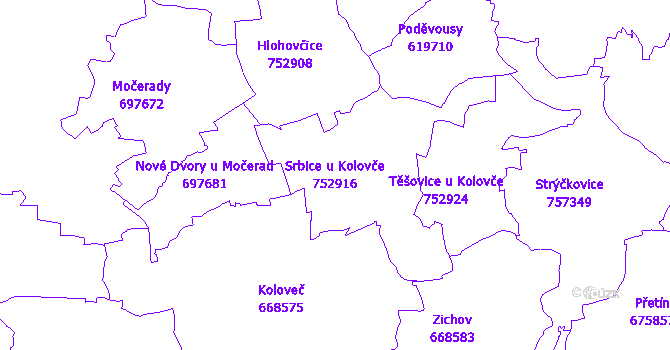 Katastrální mapa Srbice u Kolovče