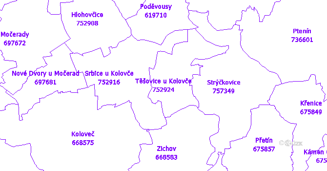 Katastrální mapa Těšovice u Kolovče - přehledová mapa katastrálního území