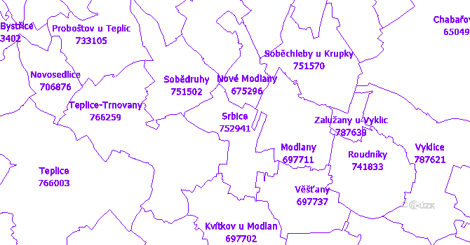 Katastrální mapa Srbice - přehledová mapa katastrálního území