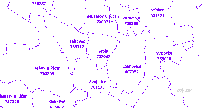 Katastrální mapa Srbín - přehledová mapa katastrálního území