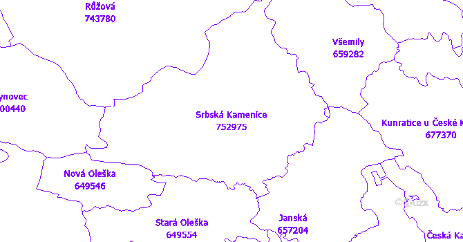 Katastrální mapa Srbská Kamenice - přehledová mapa katastrálního území
