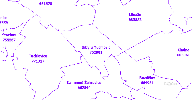 Katastrální mapa Srby u Tuchlovic - přehledová mapa katastrálního území