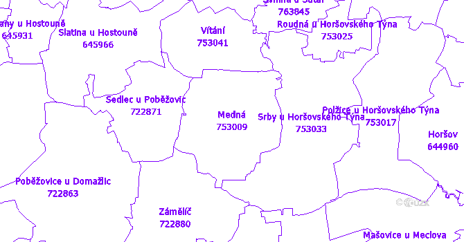 Katastrální mapa Medná - přehledová mapa katastrálního území