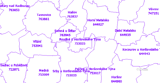 Katastrální mapa Roudná u Horšovského Týna - přehledová mapa katastrálního území
