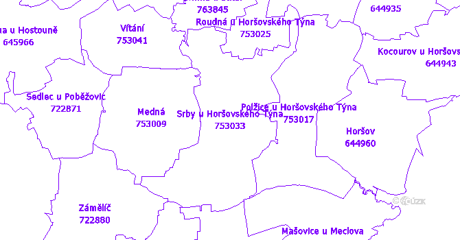Katastrální mapa Srby u Horšovského Týna - přehledová mapa katastrálního území