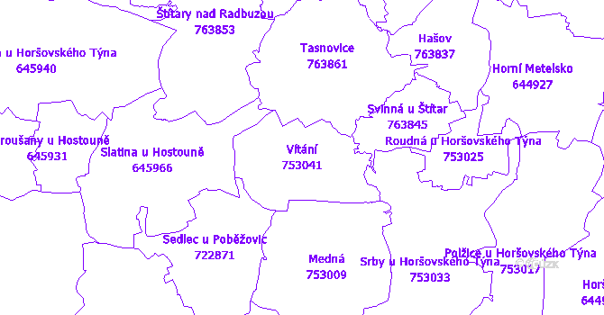 Katastrální mapa Vítání - přehledová mapa katastrálního území