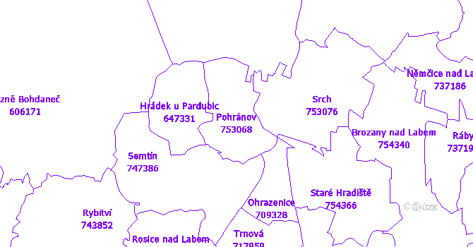 Katastrální mapa Pohránov - přehledová mapa katastrálního území