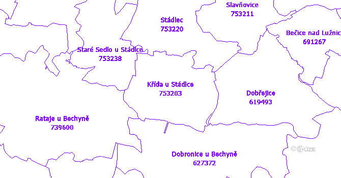 Katastrální mapa Křída u Stádlce - přehledová mapa katastrálního území