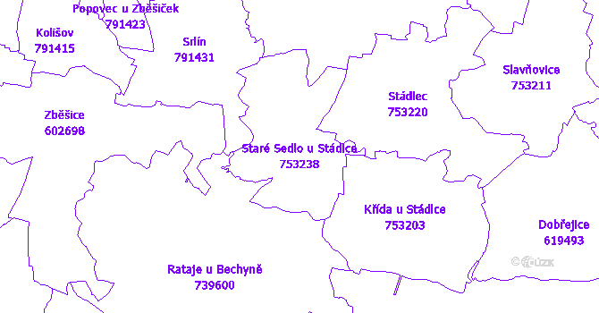 Katastrální mapa Staré Sedlo u Stádlce - přehledová mapa katastrálního území