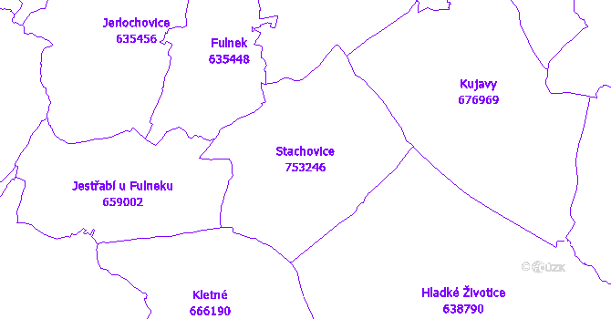 Katastrální mapa Stachovice - přehledová mapa katastrálního území