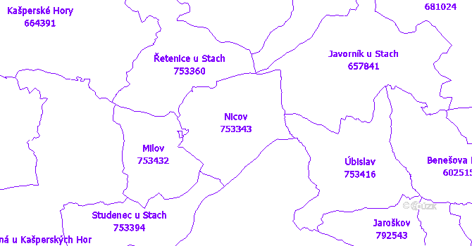 Katastrální mapa Nicov - přehledová mapa katastrálního území