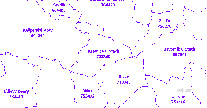 Katastrální mapa Řetenice u Stach - přehledová mapa katastrálního území