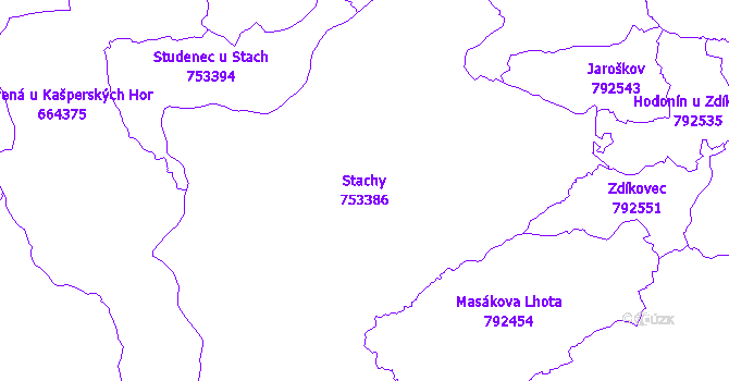 Katastrální mapa Stachy - přehledová mapa katastrálního území