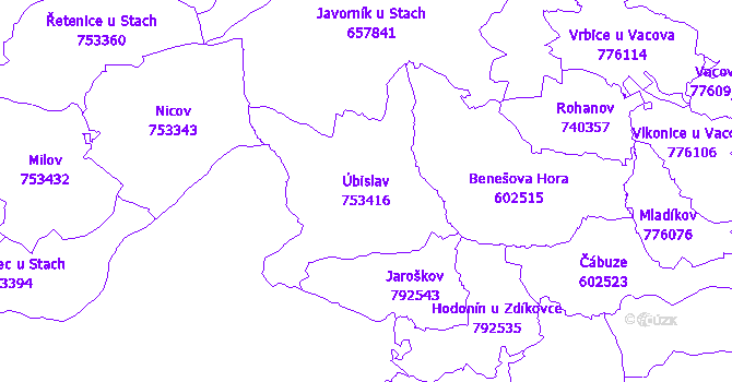 Katastrální mapa Úbislav - přehledová mapa katastrálního území