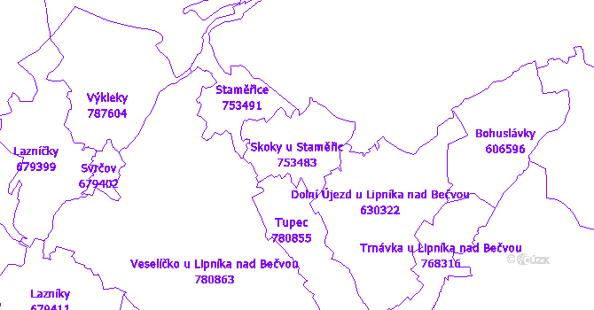 Katastrální mapa Skoky u Staměřic - přehledová mapa katastrálního území