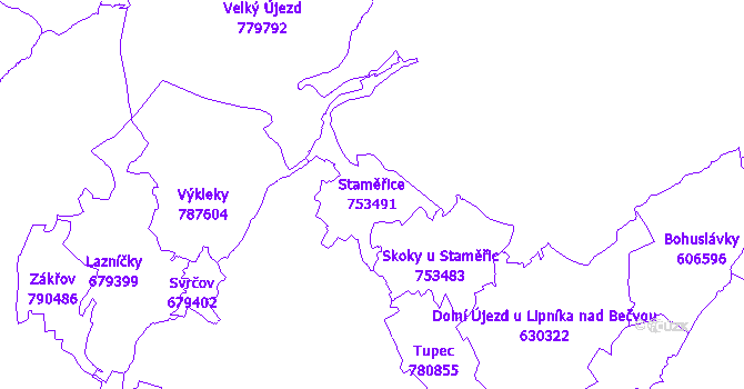 Katastrální mapa Staměřice - přehledová mapa katastrálního území