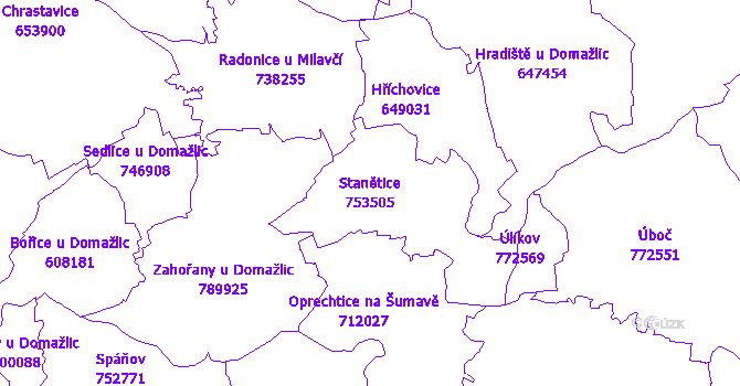 Katastrální mapa Stanětice - přehledová mapa katastrálního území