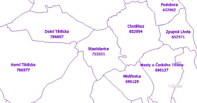 Katastrální mapa Stanislavice - přehledová mapa katastrálního území