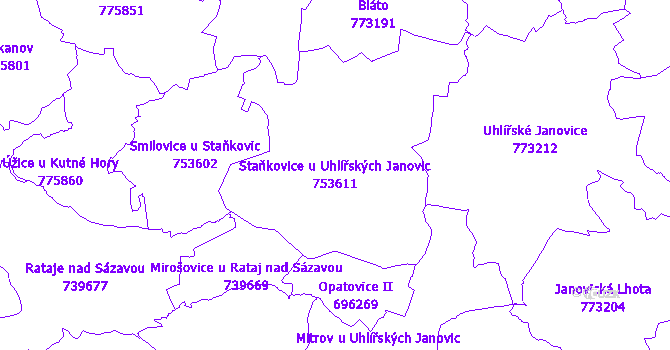 Katastrální mapa Staňkovice u Uhlířských Janovic - přehledová mapa katastrálního území