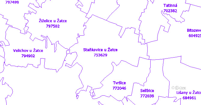 Katastrální mapa Staňkovice u Žatce - přehledová mapa katastrálního území