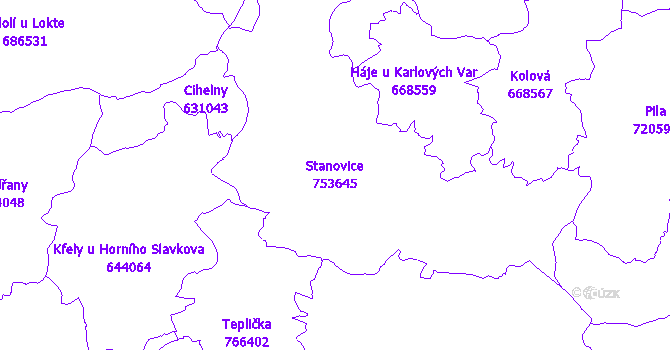 Katastrální mapa Stanovice - přehledová mapa katastrálního území