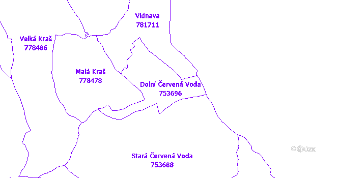 Katastrální mapa Dolní Červená Voda - přehledová mapa katastrálního území