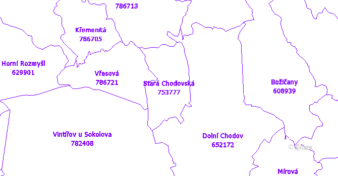 Katastrální mapa Stará Chodovská - přehledová mapa katastrálního území
